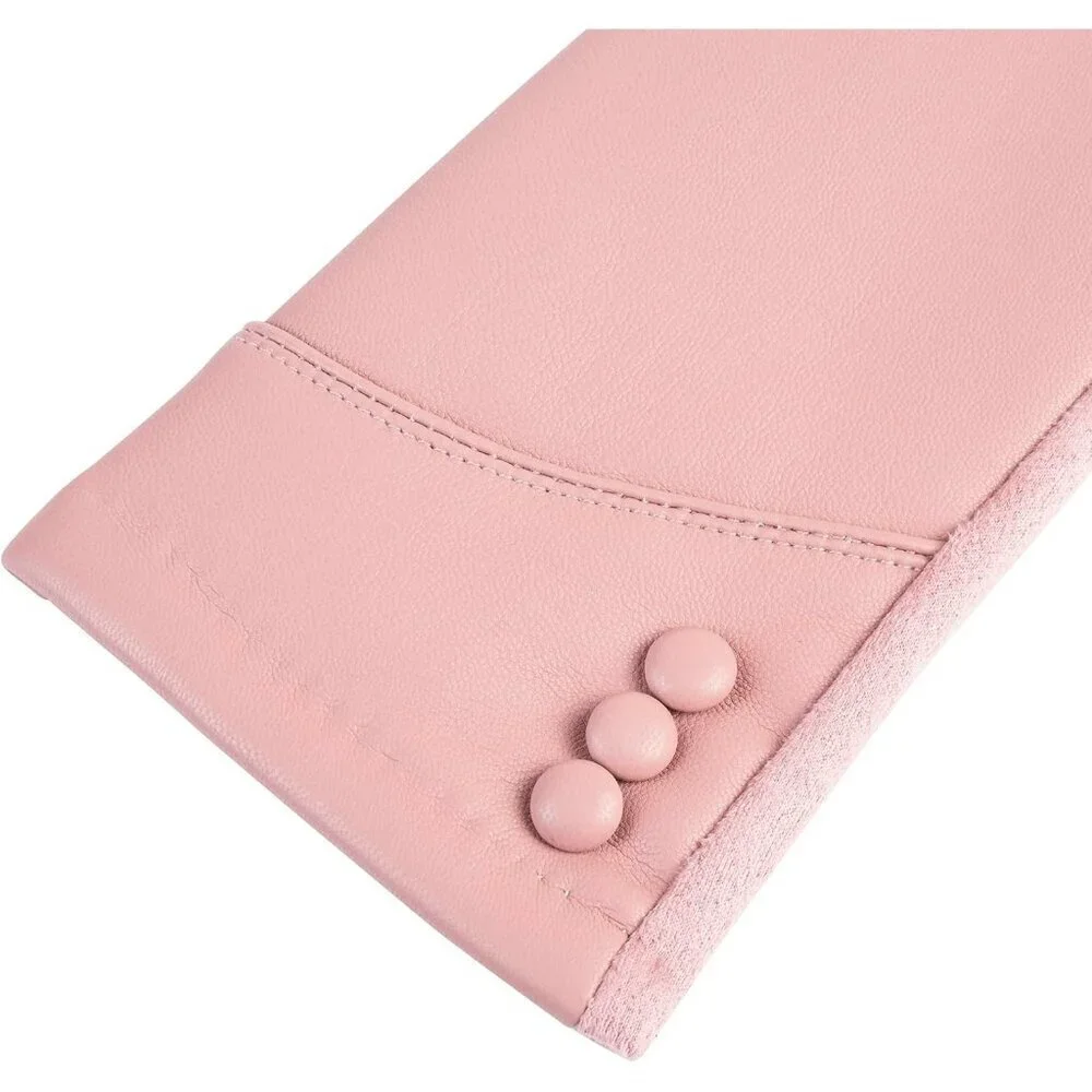 Women's Pink Winter Leather Suede Gloves Wool Lined Windproof Touchscreen